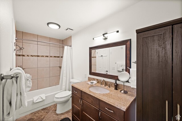 1492 Meadow Rd, Snyderville, UT 84098 - bathroom with vanity, shower / bathtub combination with curtain, and tile patterned floors