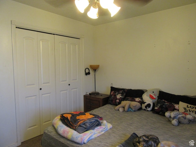 544 E 1875 S, Roosevelt, UT 84066 - bedroom featuring a closet, ceiling fan, and carpet flooring