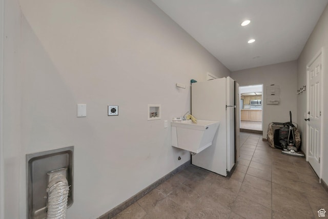 13155 S 3600 W, Riverton, UT 84065 - laundry area featuring electric dryer hookup, washer hookup, and recessed lighting
