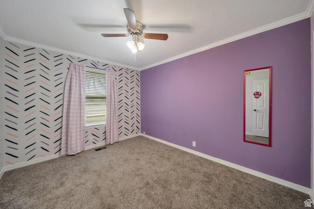 13155 S 3600 W, Riverton, UT 84065 - unfurnished room with ornamental molding, ceiling fan, carpet floors, and an accent wall