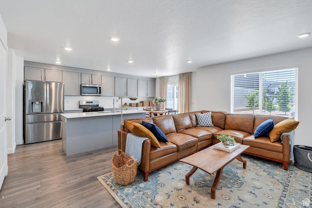 1127 W Hidden Spring Dr, Santaquin, UT 84655 - living area featuring light wood finished floors and recessed lighting