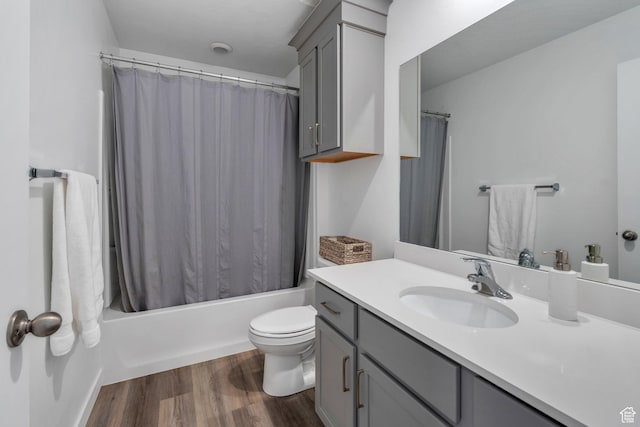 1127 W Hidden Spring Dr, Santaquin, UT 84655 - bathroom featuring vanity, wood finished floors, and shower / tub combo with curtain