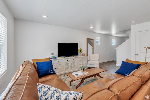 1127 W Hidden Spring Dr, Santaquin, UT 84655 - living room featuring plenty of natural light, light wood finished floors, and recessed lighting