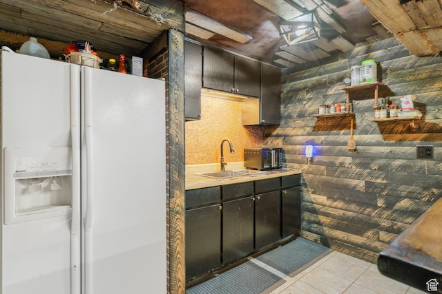 958 N Main St W, Farmington, UT 84025 - kitchen featuring white fridge with ice dispenser, light tile patterned floors, and light countertops