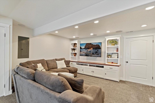2876 S 1200 W, Syracuse, UT 84075 - living area with light colored carpet, electric panel, and recessed lighting
