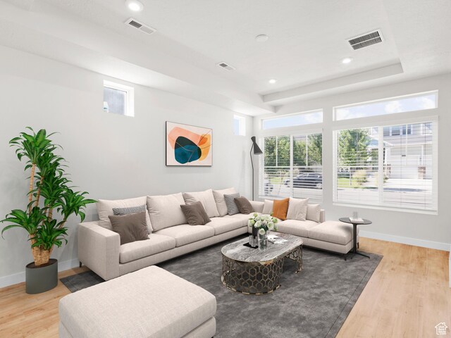 3199 W 2450 N, Lehi, UT 84043 - living area with wood finished floors, a raised ceiling, and recessed lighting