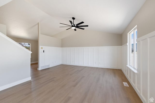 1919 E Church Way, Eagle Mountain, UT 84005 - empty room with light wood-style flooring, a ceiling fan, and lofted ceiling