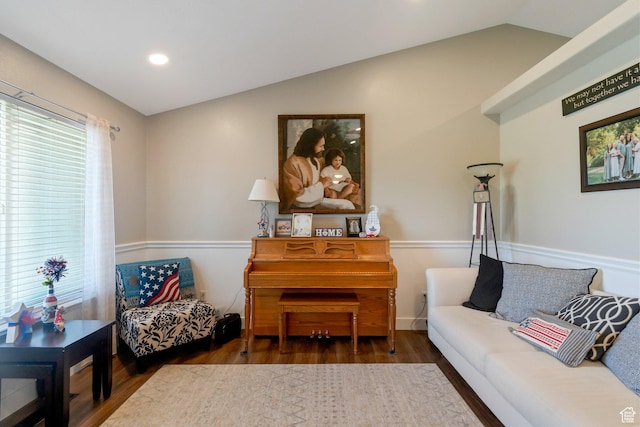 2714 E Stony Hill Way S, Spanish Fork, UT 84660 - living area with vaulted ceiling, wood finished floors, and recessed lighting