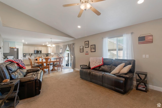 2714 E Stony Hill Way S, Spanish Fork, UT 84660 - living area featuring recessed lighting, plenty of natural light, lofted ceiling, ceiling fan, and a chandelier