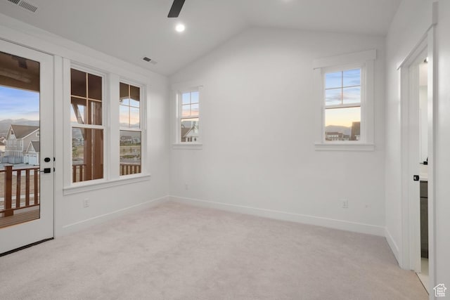 6658 W Docksider Dr, South Jordan, UT 84009 - carpeted empty room with ceiling fan, vaulted ceiling, and recessed lighting
