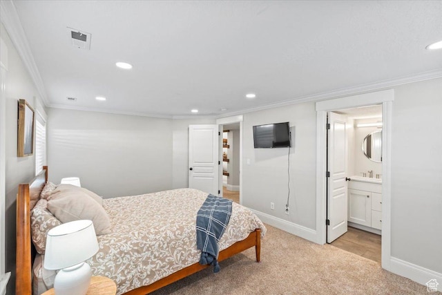 6264 S Dellron Dr, Murray, UT 84123 - bedroom featuring recessed lighting, ornamental molding, carpet, and ensuite bathroom
