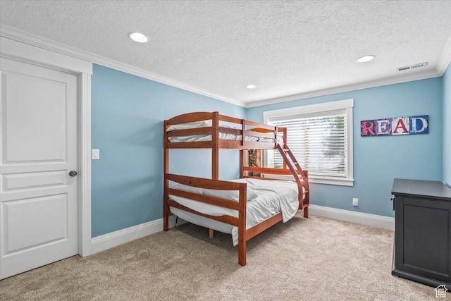 6264 S Dellron Dr, Murray, UT 84123 - bedroom featuring ornamental molding, a textured ceiling, carpet, and recessed lighting