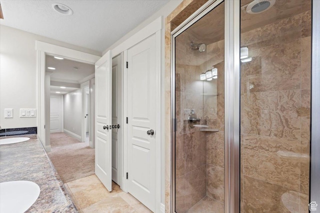 6264 S Dellron Dr, Murray, UT 84123 - bathroom with a stall shower, double vanity, and recessed lighting