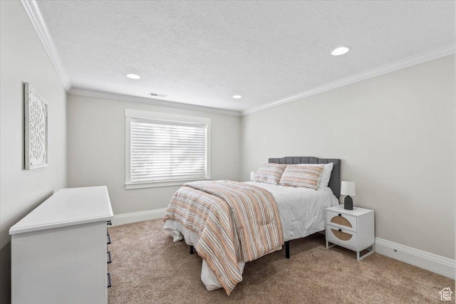 6264 S Dellron Dr, Murray, UT 84123 - carpeted bedroom featuring recessed lighting, ornamental molding, and a textured ceiling