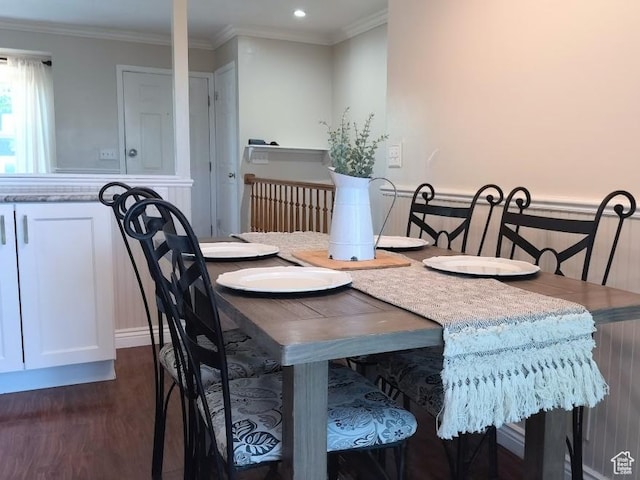 5373 W 6600 S, West Jordan, UT 84081 - dining space with dark wood-style flooring, recessed lighting, and ornamental molding