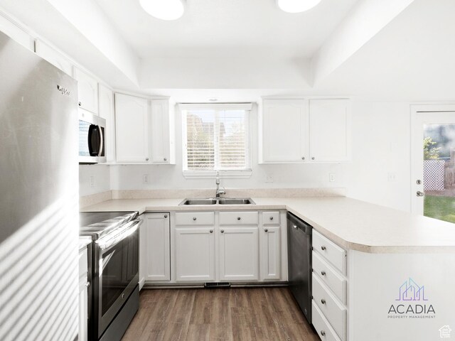 1285 S 550 E, Springville, UT 84663 - kitchen featuring stainless steel appliances, a peninsula, a raised ceiling, and plenty of natural light