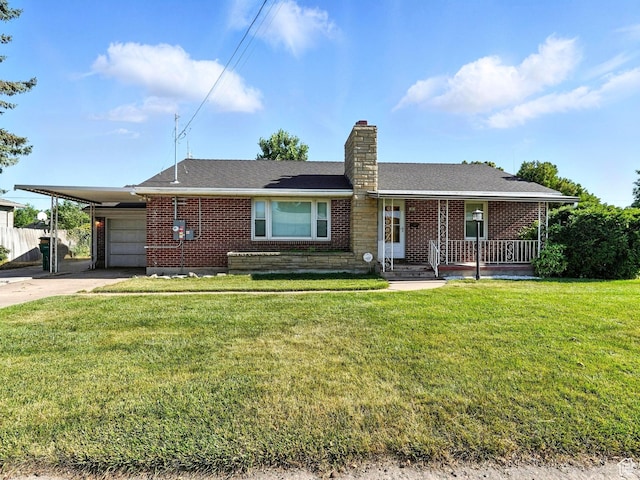 1951 W 4900 S, Roy, UT 84067 - ranch-style house with brick siding, driveway, a chimney, an attached garage, and a front lawn