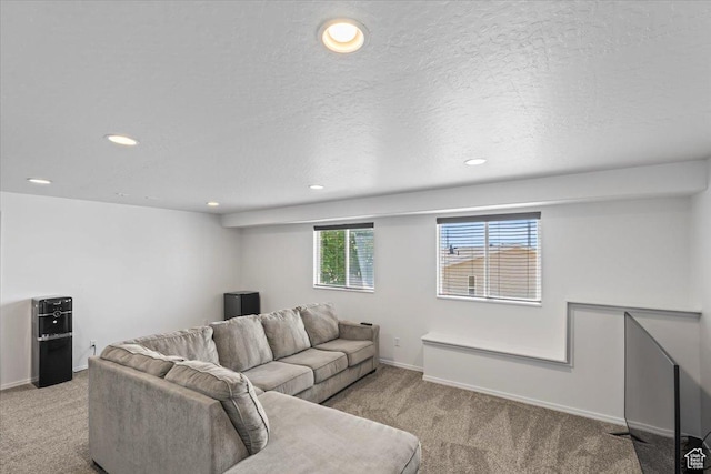 3186 N 1175 E, Layton, UT 84040 - living room with light carpet, recessed lighting, and a textured ceiling