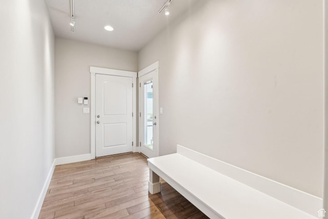 11103 S Kiwano Way W, South Jordan, UT 84009 - mudroom featuring rail lighting and light wood-style floors