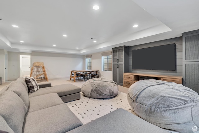 387 S 300 E, Midway, UT 84049 - living room featuring a raised ceiling, recessed lighting, and light carpet