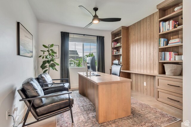 387 S 300 E, Midway, UT 84049 - office with a ceiling fan and wood walls