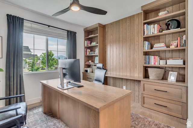 387 S 300 E, Midway, UT 84049 - office area with ceiling fan, light wood-type flooring, and wooden walls