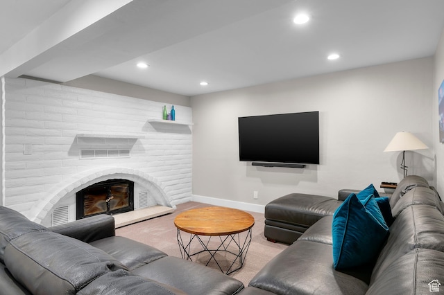 7968 S Titian St E, Cottonwood Heights, UT 84121 - carpeted living area with a fireplace and recessed lighting