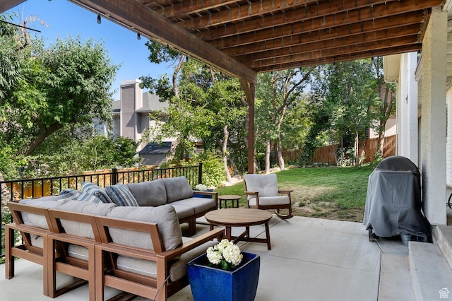 7968 S Titian St E, Cottonwood Heights, UT 84121 - fenced backyard featuring a grill, outdoor lounge area, and a patio