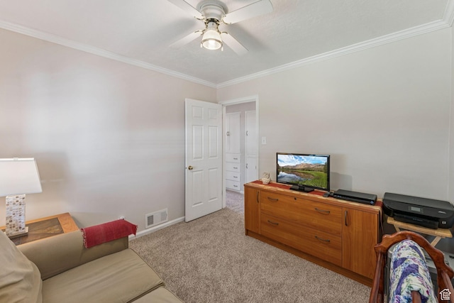 1492 S 2100 E, Salt Lake City, UT 84108 - living area with light carpet, ornamental molding, and a ceiling fan