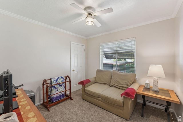 1492 S 2100 E, Salt Lake City, UT 84108 - living area with ornamental molding, ceiling fan, and carpet flooring