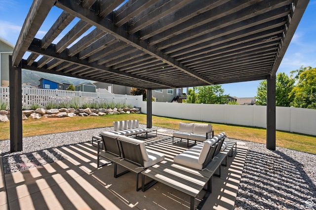 1578 E Maple Way, Layton, UT 84040 - fenced backyard featuring an outdoor living space, a patio, and a pergola