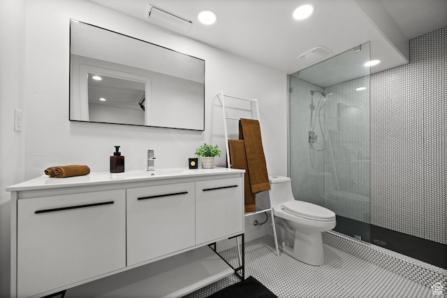 1578 E Maple Way, Layton, UT 84040 - bathroom with vanity, a walk in shower, recessed lighting, and tile patterned floors