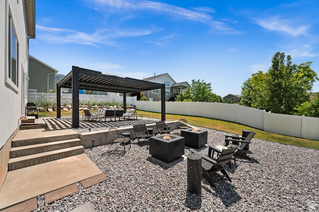 1578 E Maple Way, Layton, UT 84040 - fenced backyard featuring an outdoor living space with a fire pit, a patio, and a pergola