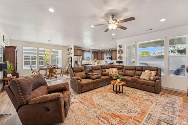 155 N 3830 W, West Point, UT 84015 - living area with ceiling fan, light wood-style floors, recessed lighting, and a chandelier