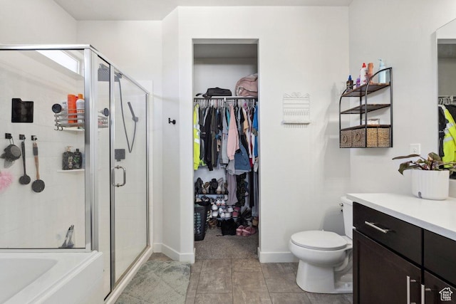 6228 N Boulter Peak Ln, Eagle Mountain, UT 84005 - bathroom with a stall shower, a spacious closet, vanity, and a tub