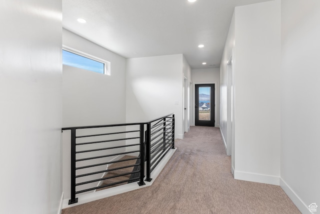 78 Watson Dr, Saratoga Springs, UT 84045 - hallway with an upstairs landing, carpet floors, and recessed lighting