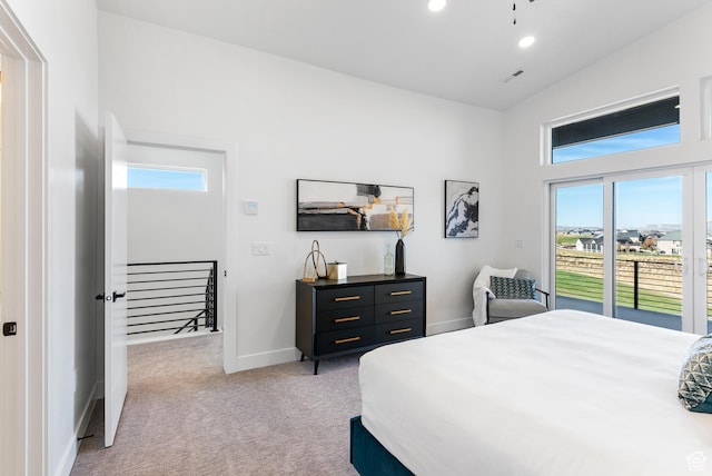 78 Watson Dr, Saratoga Springs, UT 84045 - bedroom featuring light carpet, access to exterior, and recessed lighting
