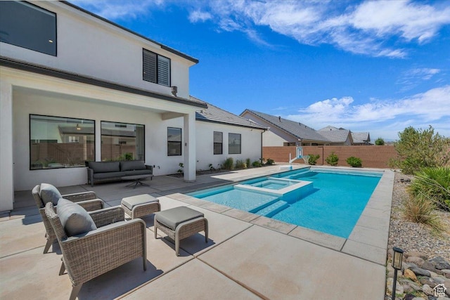 529 E 4290 S, Washington, UT 84780 - view of pool with outdoor lounge area, a pool with connected hot tub, a patio area, and a fenced backyard