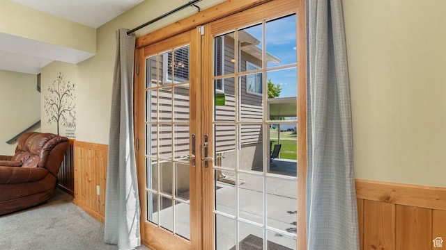 4403 W 3850 S, West Haven, UT 84401 - doorway with wainscoting, carpet floors, and wood walls