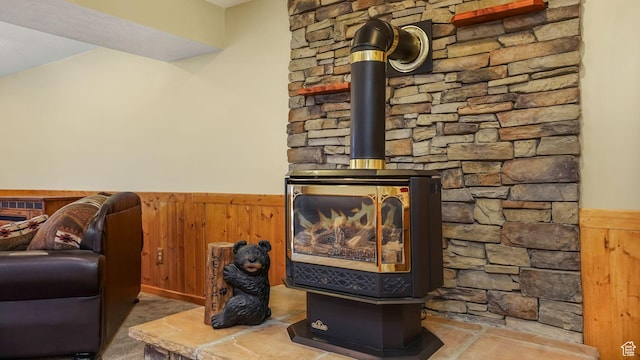 4403 W 3850 S, West Haven, UT 84401 - detailed view of a wainscoted wall, a wood stove, and wood walls