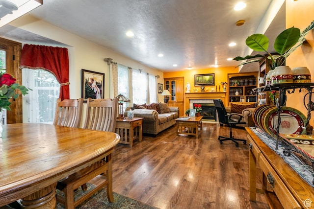 11805 S Sunset Ponds Dr Unit 5, Draper, UT 84020 - living area with recessed lighting, wood finished floors, and a fireplace