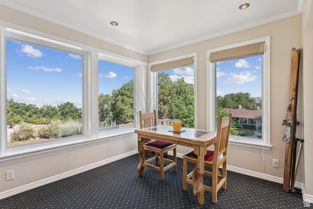 4714 S Idlewild Rd, Millcreek, UT 84124 - sunroom featuring carpet floors, crown molding, and recessed lighting