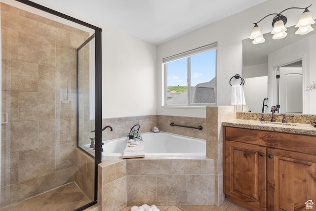 15337 S Eagle Crest Dr E, Draper, UT 84020 - bathroom with vanity, a garden tub, a stall shower, and tile patterned flooring