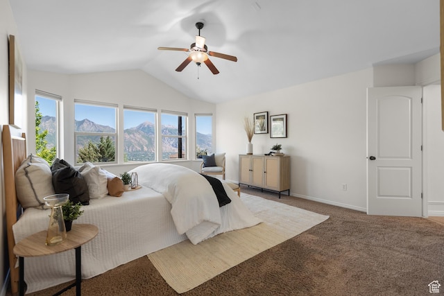 15337 S Eagle Crest Dr E, Draper, UT 84020 - bedroom with lofted ceiling, a mountain view, carpet flooring, and ceiling fan