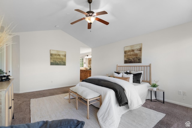 15337 S Eagle Crest Dr E, Draper, UT 84020 - carpeted bedroom featuring vaulted ceiling, ceiling fan, and ensuite bathroom