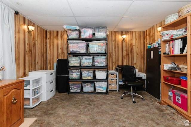 623 W 1635 N, Clinton, UT 84015 - office area with carpet floors, a drop ceiling, and wood walls