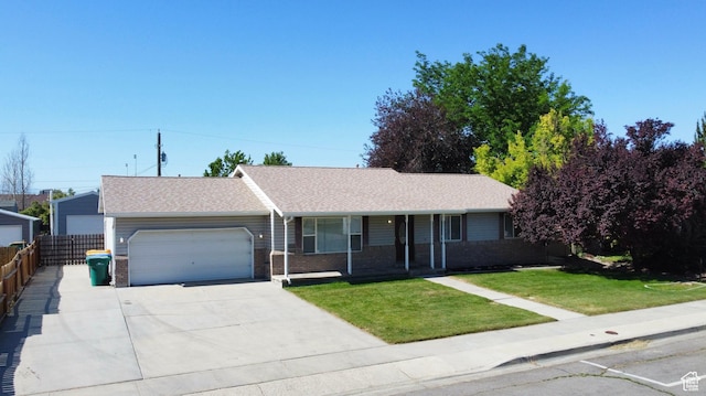 686 E 400 N, Lehi, UT 84043 - single story home featuring a garage, brick siding, concrete driveway, a shingled roof, and a porch