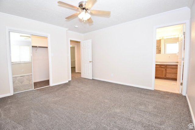 686 E 400 N, Lehi, UT 84043 - unfurnished bedroom featuring carpet flooring, crown molding, a closet, and ceiling fan