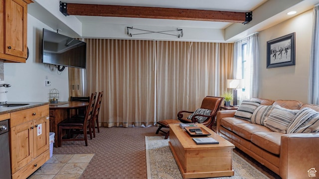 1456 W Newpark Blvd Unit 213, Park City, UT 84098 - living area with beam ceiling and light carpet
