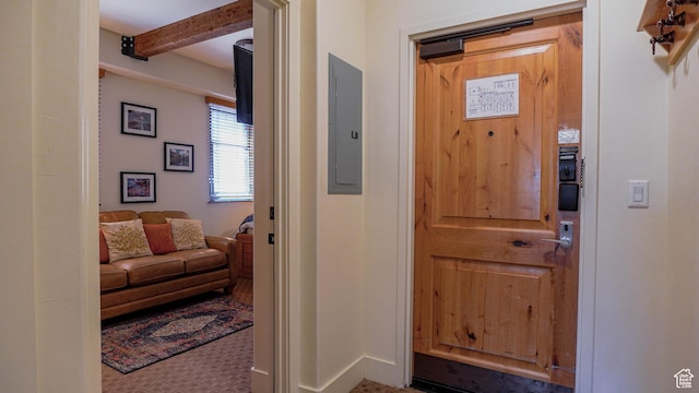 1456 W Newpark Blvd Unit 213, Park City, UT 84098 - foyer with beamed ceiling and electric panel
